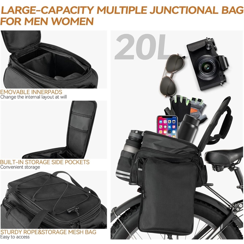 New SENADA Bike Bag Bicycle Rear Rack Trunk Bag - Picture 3 of 4